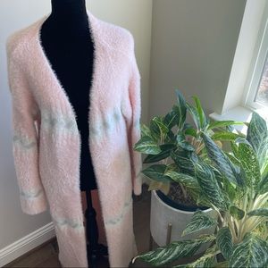Long Pink Fuzzy Cardigan